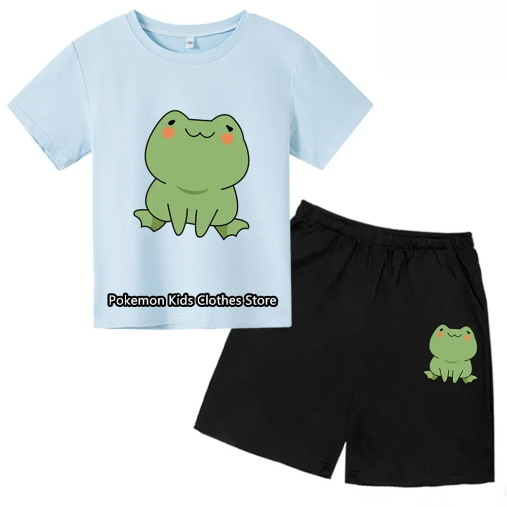 Frog Tshirt Set Kids Baby Boys Clothing Sets Summer Baby Girls Short Sleeve Sports T Shirt+Shorts 2-piece Set Kids Clothes