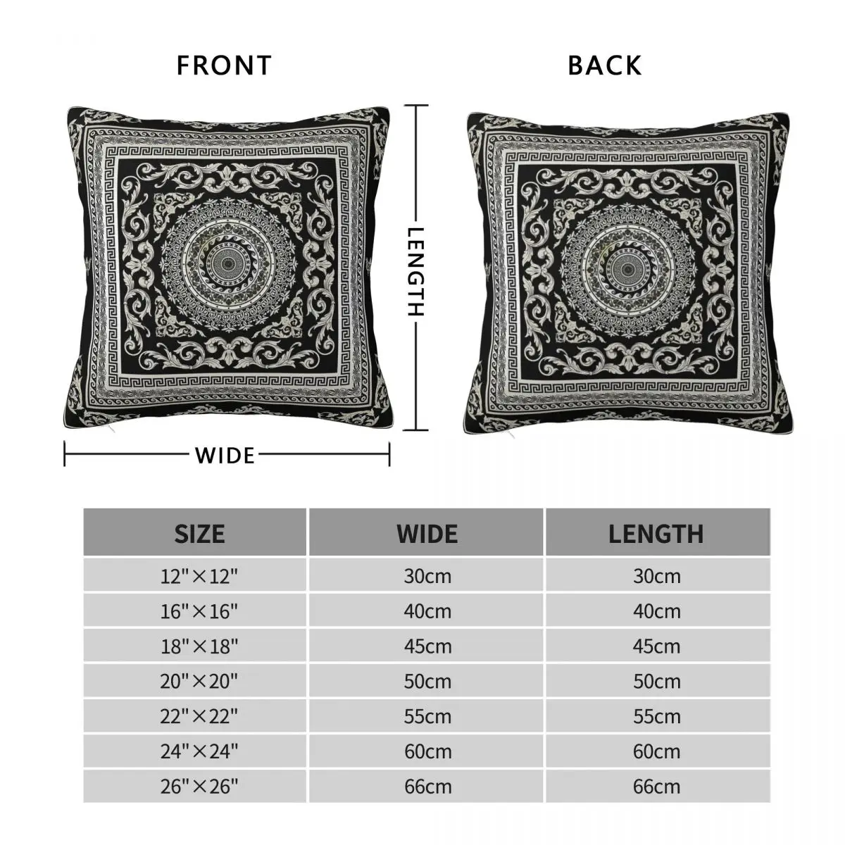 Ornate Greek Key Black Cream Square Pillowcase Polyester Linen Velvet Pattern Zip Decor Car Cushion Cover