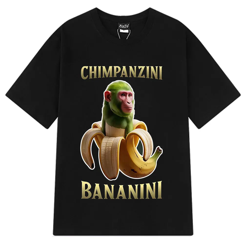 

2025 Shimpanzini Bananini Забавная футболка с банановой обезьянкой и мемом для мужчин и женщин, хлопковые футболки высокого качества, модная футболка с юмором в стиле Харадзюку