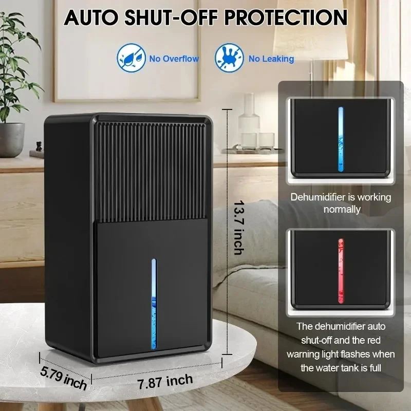 Home Dehumidifier Upgraded Basement Bedroom Closet Dehumidifier with Automatic Shutoff Sleep Mode Quiet Small Portable