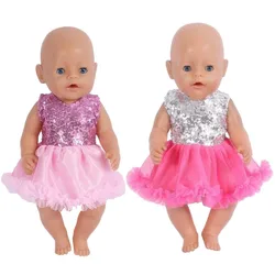 Doll Clothes Fit for 17 Inch New Born Baby Dolls Fashion Sequin Dress for American 18 Inch Girl Doll 43 Cm Clothes Birthday Gift