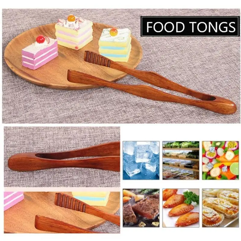 1/2/5PCS Bamboo Cooking Kitchen Tongs Food BBQ Tool Salad Bacon Steak Bread Cake Wooden Clip Home Kitchen Utensil