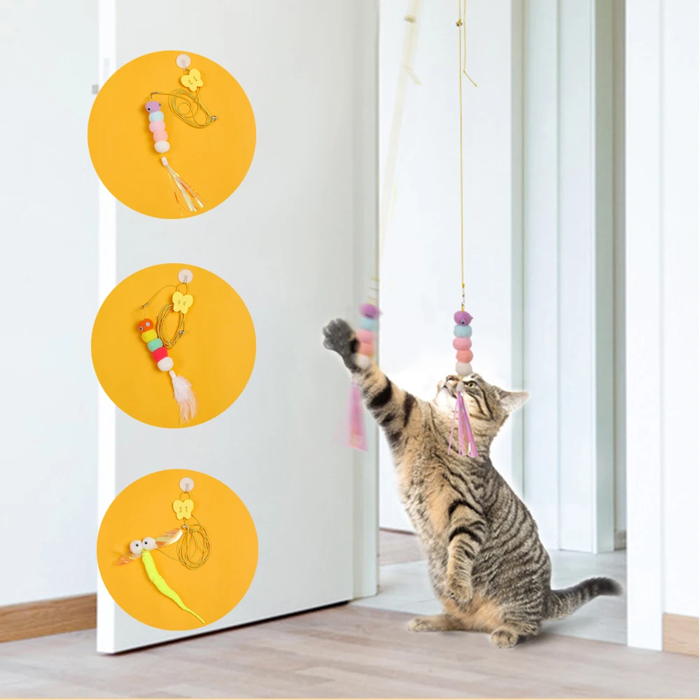 

Pet Cat Toys Funny Hanging Swing Toys Elastic Rope Dragonfly Caterpillar Shape Feather Bell Toys for Cats Play with Themselves