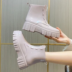 2024 Women Outer Wear Rain Boots Cute Waterproof Shoes Korean Short Slip Slip Shoes Women Rain Boots Thick Sole Rubber Shoes