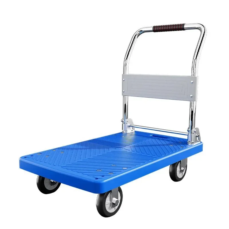 Pull goods trolley silent folding portable home handling four-wheel flatbed trailer