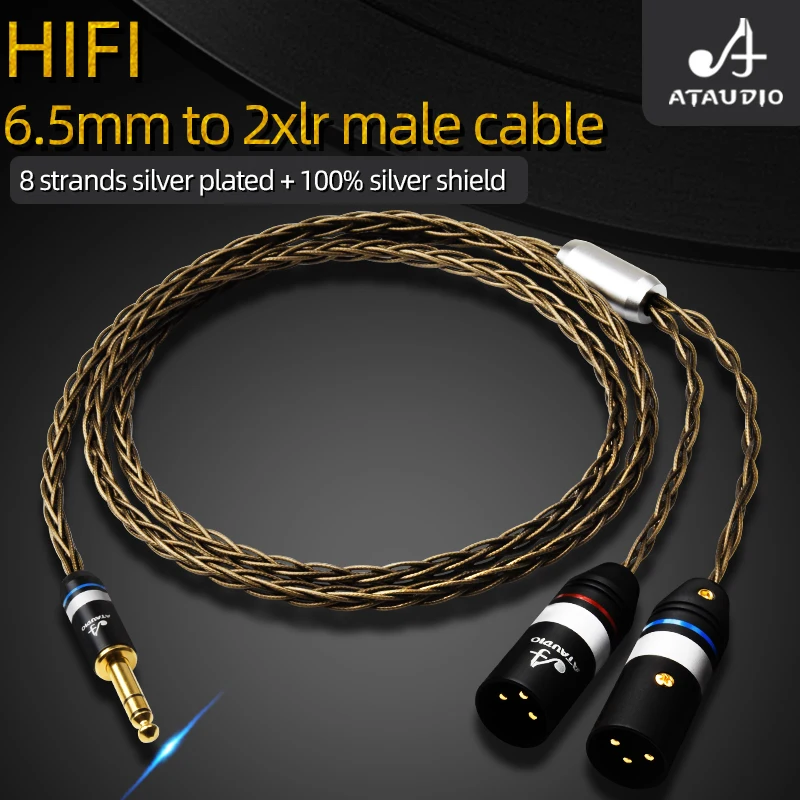 ATAUDIO 6.5 to 2XLR Cable High Quality Silver-plated Male Balanced 6.5mm to Dual XLR 3Pin Shield Audio Cable For Speaker