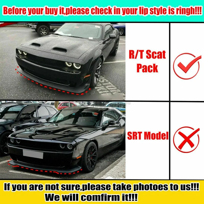 1Set For Dodge Challenger R/T Scat Pack Bumper Lip Splitter Spoiler Trim Cover 68327082AA 68327083AA Front Red