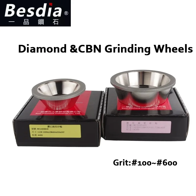 1PCS Besida Diamond &CBN Grinding Wheels Diamond Alloy Bowl Grinding Wheel Tungsten steel milling cutter grinder Grit100#~600#