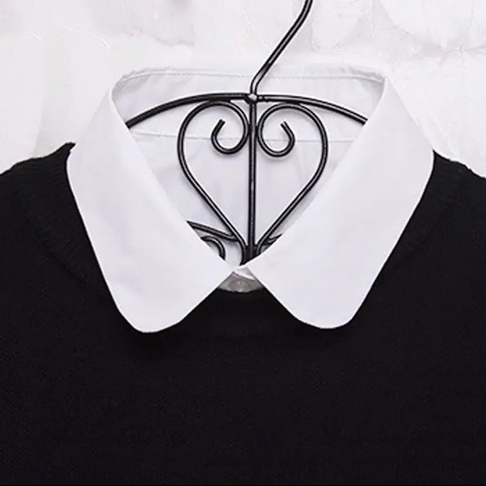 1Pcs Women Solid Color Shirt Cotton Lace Collars White & Black Blouse Spring Summer Vintage Detachable Clothes Shirt