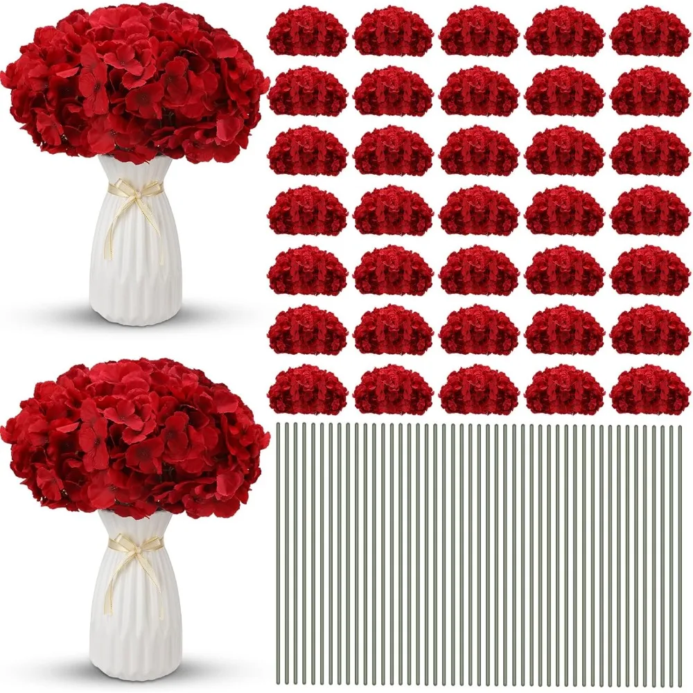 

200 Pieces Silk Hydrangea Artificial Flowers Heads with Stems Full Hydrangea Flowers for Wedding Centerpieces Bouquets DIY