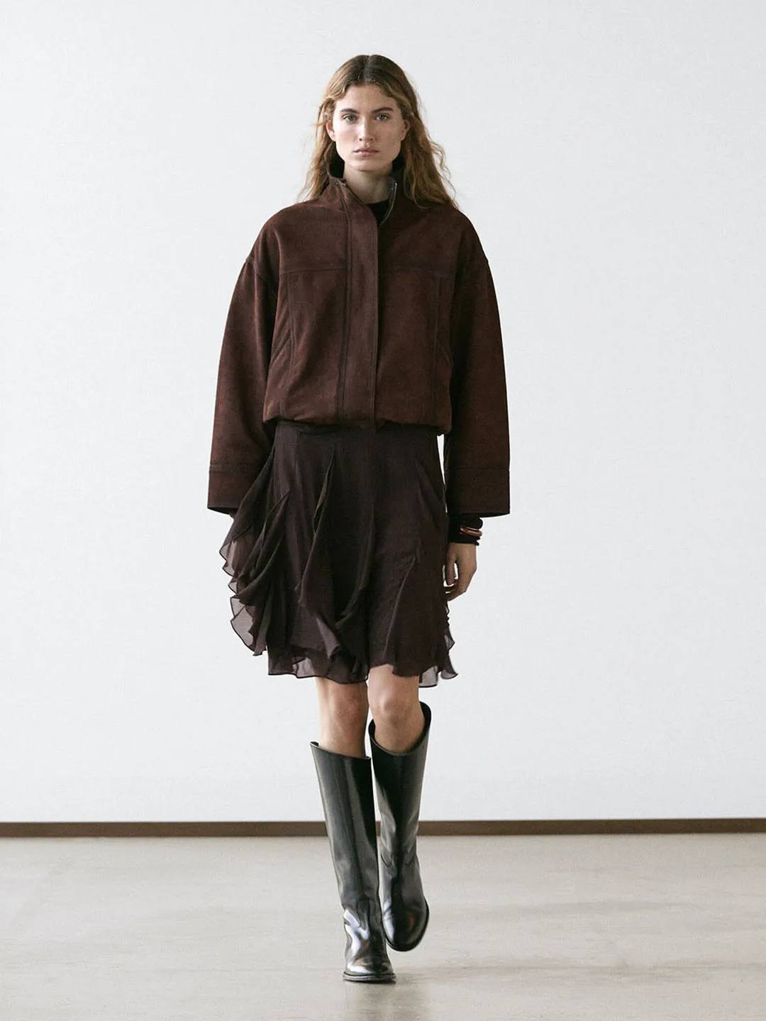 Brown Asymmetrical Hem Skirt Women's Spring New Sle Design Sensation Drapey f-length Skirts Faionable Midi Skirts