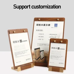 Solid Walnut Wood Menu Clipboard A4/A5 Solid Wood Display Board High-grade Coffee Price List Menu Display Board Design Printing