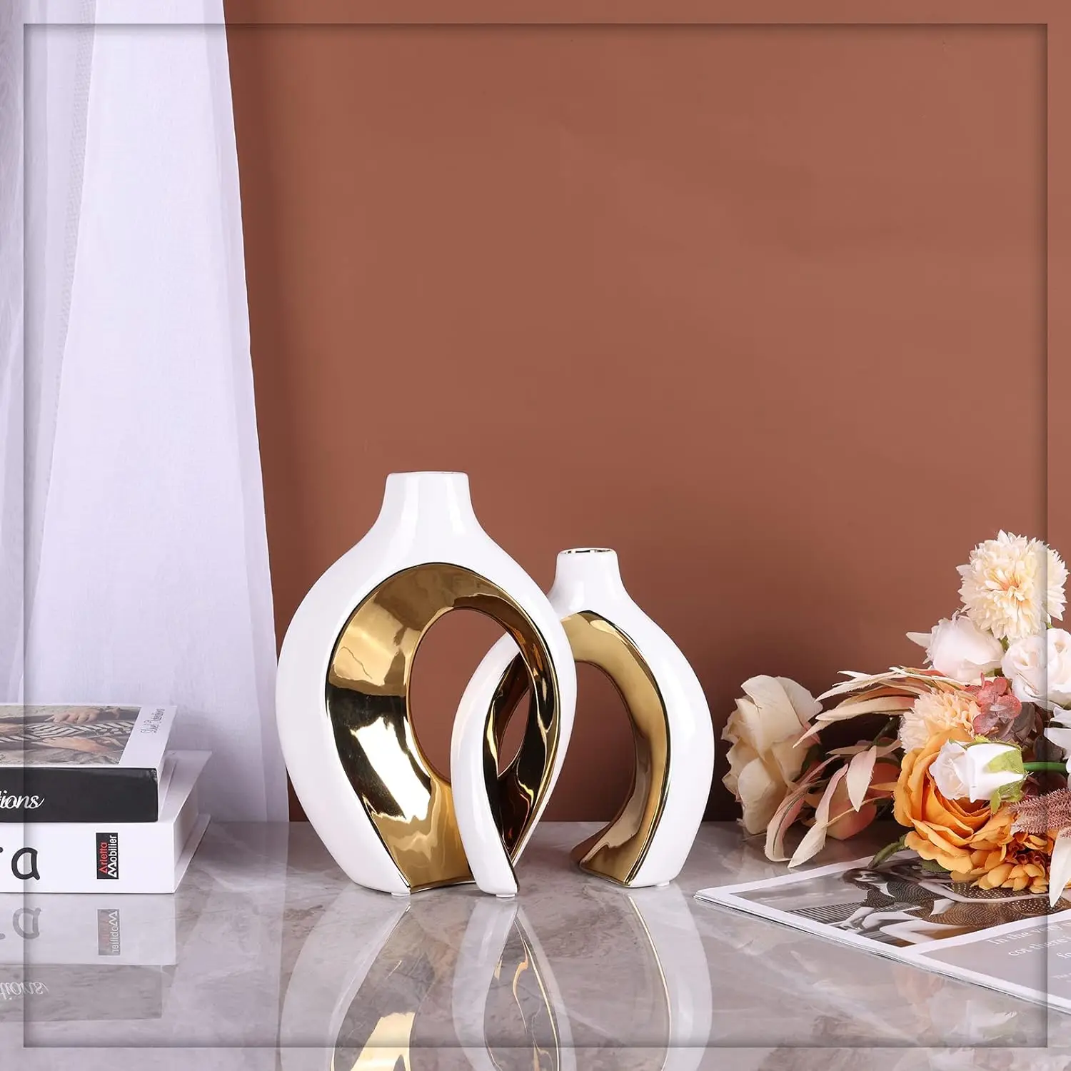 Imagem -06 - Decoração de Vaso de Cerâmica Peças Conjunto de Decoração Boêmia Moderna Branco e Dourado Estilo Minimalista Escandinavo Decoração de Quarto Adequada