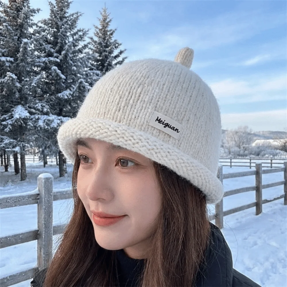 Casual Solid Color Knitted Beanies Cap Rolled Edge Keep Warm Melon Skin Hat Hip Hop Multifunction Pacifier Cap Autumn