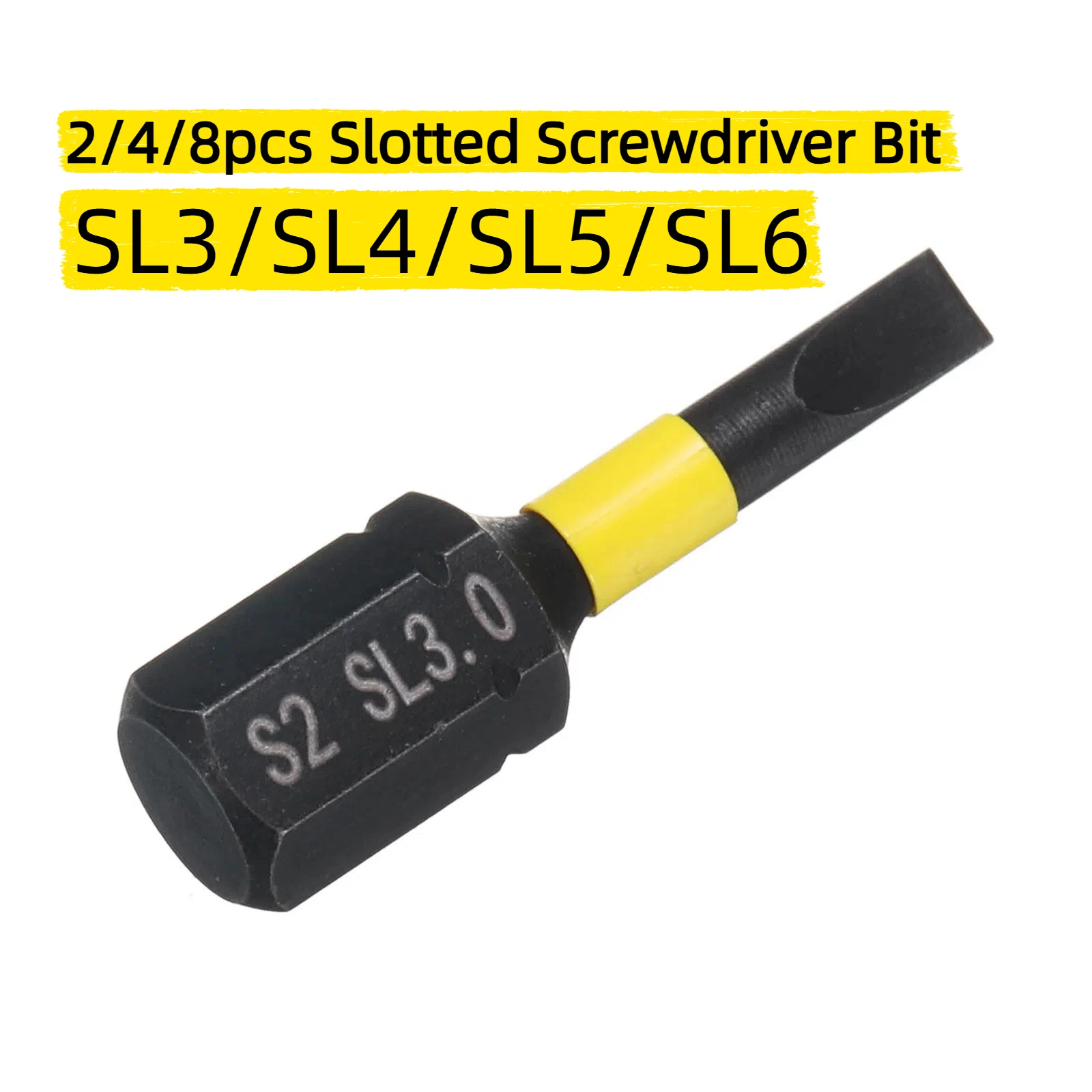 2/4/8pcs Slotted Screwdriver Bit SL3/SL4/SL5/SL6 1/4