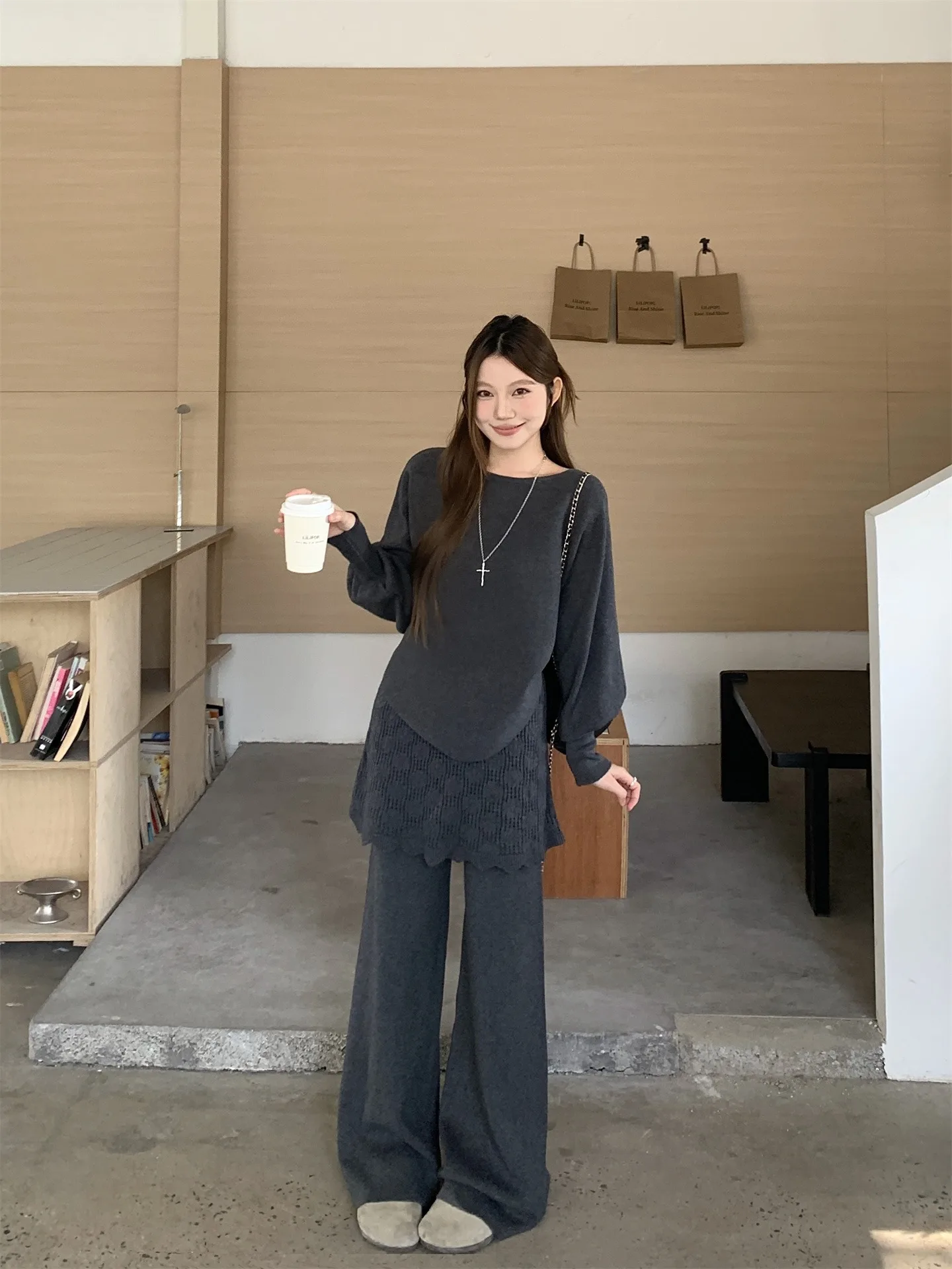 

Soft Style Long Sleeve Women's Set Casual High Waist Slimming Spring Pants Two-Piece Ensemble Winter Fashion Teen Girls