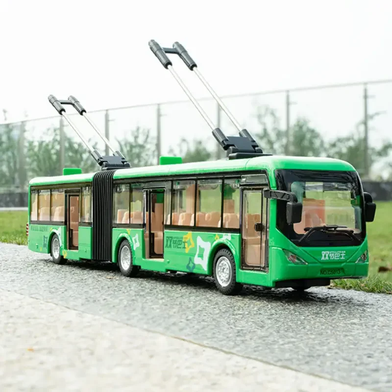 

Electric Tourist Traffic Trackless Bus Alloy Passenger Car Model Metal Double Section City Bus Model Sound Light Kids Toys Gifts