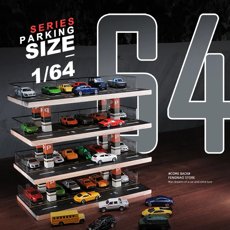 4-Tier 1:64 Acrylic Car Model Parking Lot Model Simulation Garage Toy Storage Rack Display Case Storage Display Rack Kids Gift
