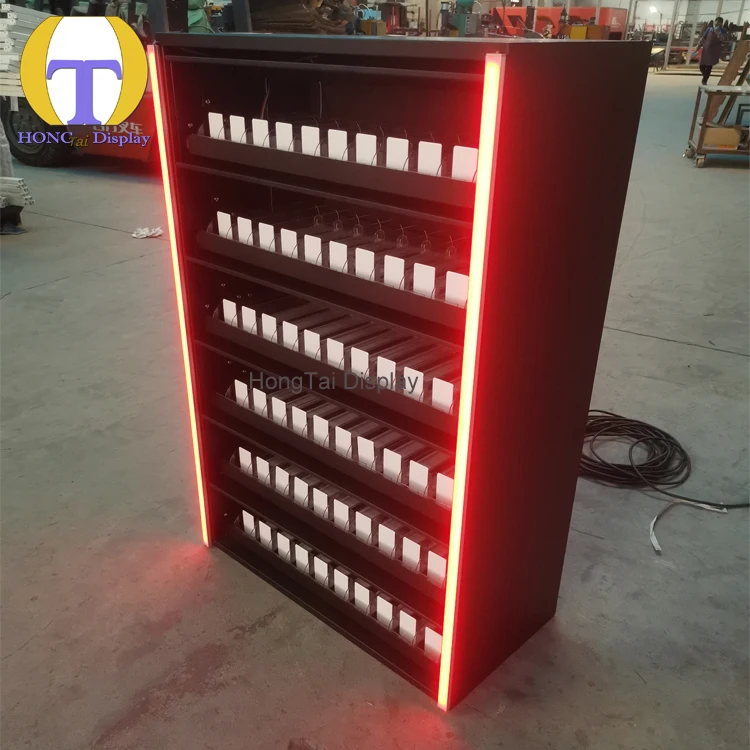 Custom.Source Factory Einzelhandelsgeschäft Smoke Display Rack Bunte LED-Licht-Eisenschrank-Vitrine