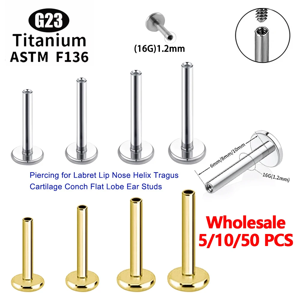 Nice Wholesale 5/10/50PCS G23 Titanium Internal Thread Labret Piercing Nose Rings Ear Lip Studs Labret Body Piercing Accessories