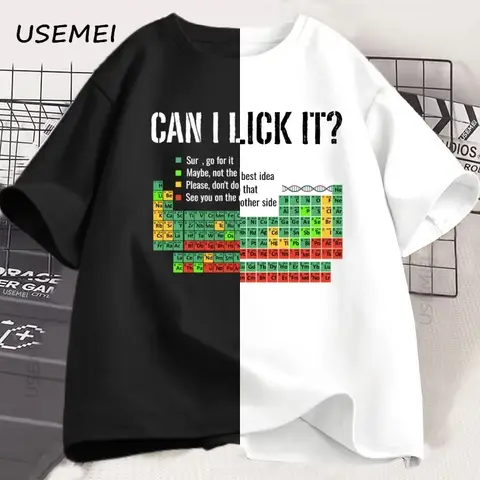 Can I Lick It Periodic Table T Shirt Men Women Periodic Table T-shirt Casual Chemistry Teacher Tshirt Round Neck Short Sleeve