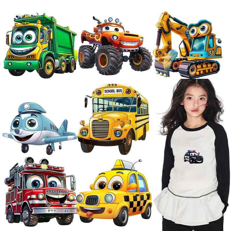 

Watercolor children's cartoon car transportation dtf Heat Transfer On Clothes patches for clothing Children's clothing