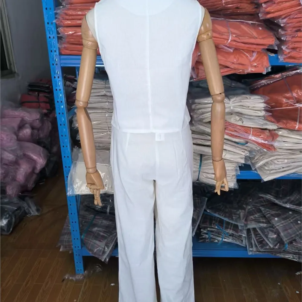 Damskie komplety spodniowe na wiosnę i jesień, jednolite kolory, luźny krój, codzienne, modne komplety spodniowe, topy na szelkach, zapinane na jeden guzik, bluzki i spodnie, dwuczęściowy zestaw.