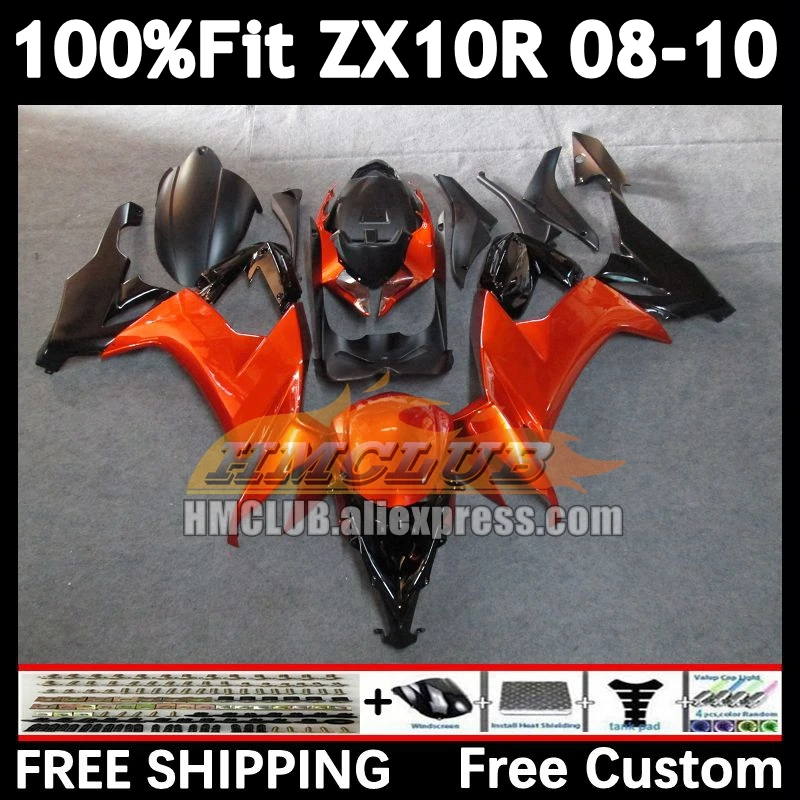 Injection Kit For KAWASAKI NINJA ZX-10R ZX 10R 1000CC 2008 2009 2010 169No.60 ZX1000 ZX 10 R metal orange ZX10R 08 09 10 Fairing