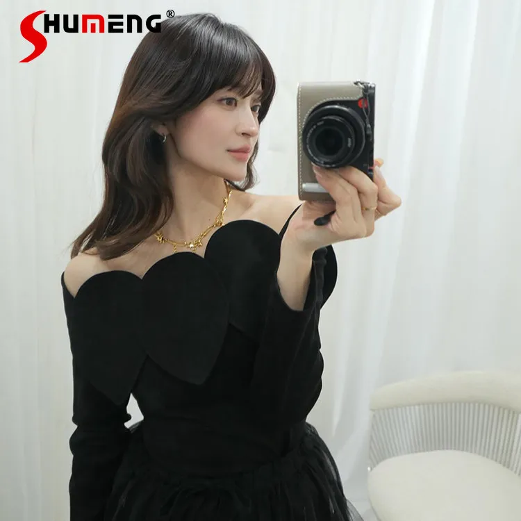 

Spring Summer New Women's Off-shoulder Tops 2026 Japanese Clothes Ladies Three-dimensional Petal Sweet Fashion Cotton T-shirt