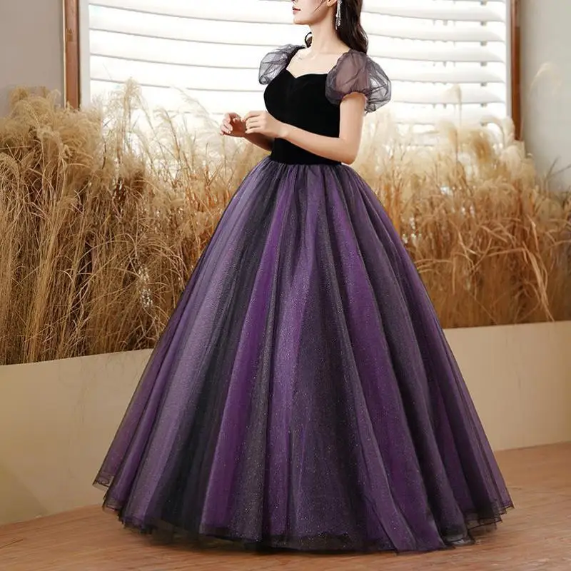 2023 neue Lila Quinceanera Kleider Spitze Illusion Kurzen Ärmeln Vestido Debütantin Schatz Tüll bodenlangen Vestido 15 Anos