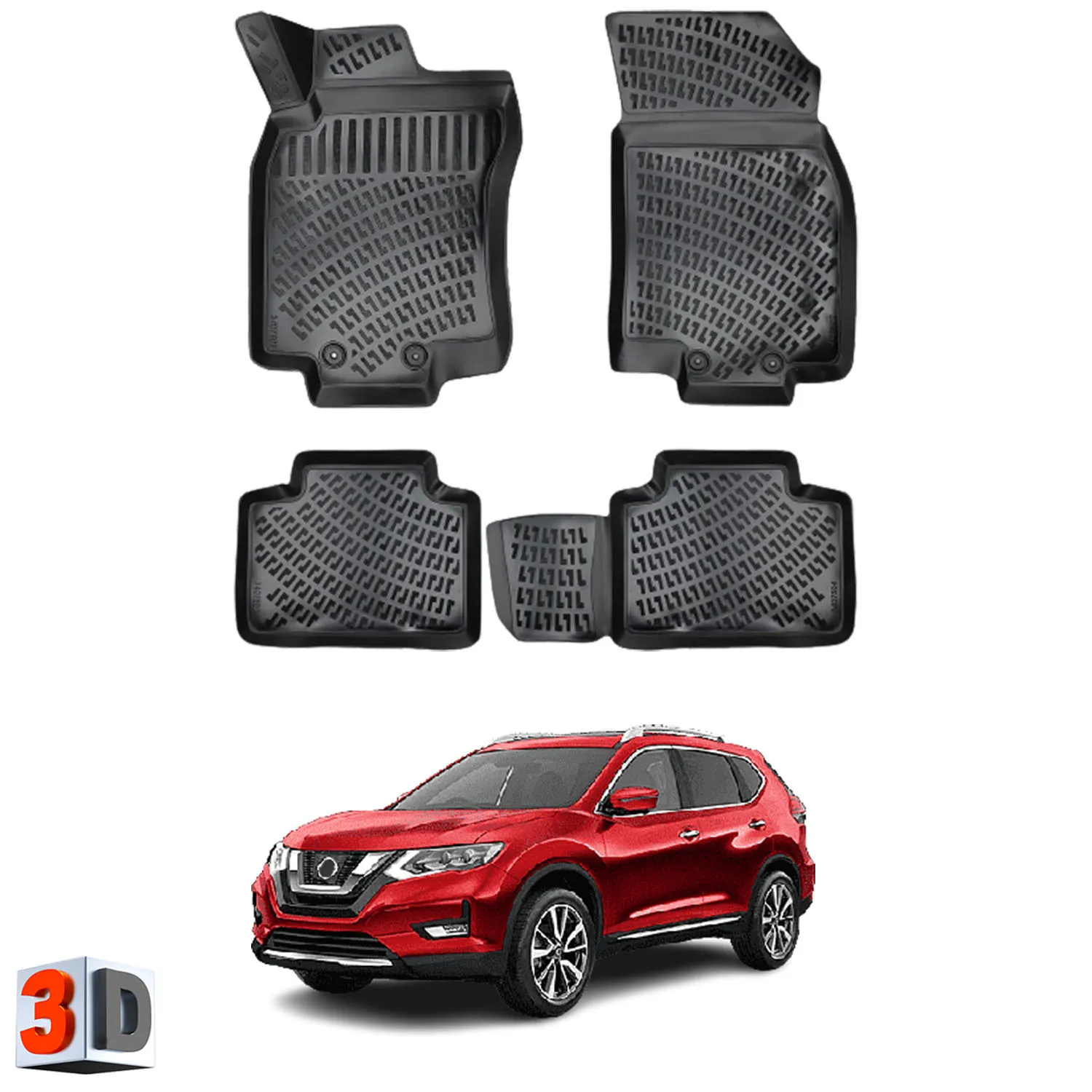 Nissan X-Trail Rogue - (2021-2023) Floor Mats Liner Waterproof 3D - (Black)