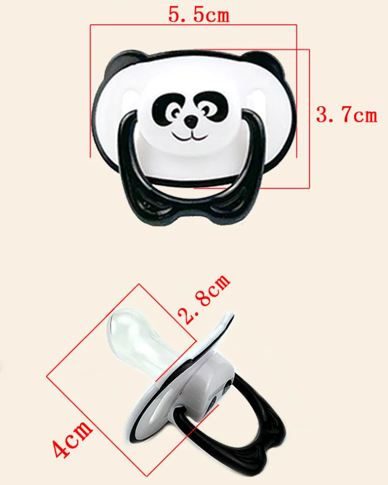 Baby Silicone Pacifier with Cover Panda Cartoon Print Design Sleepy Play Mouth Round Flat Head