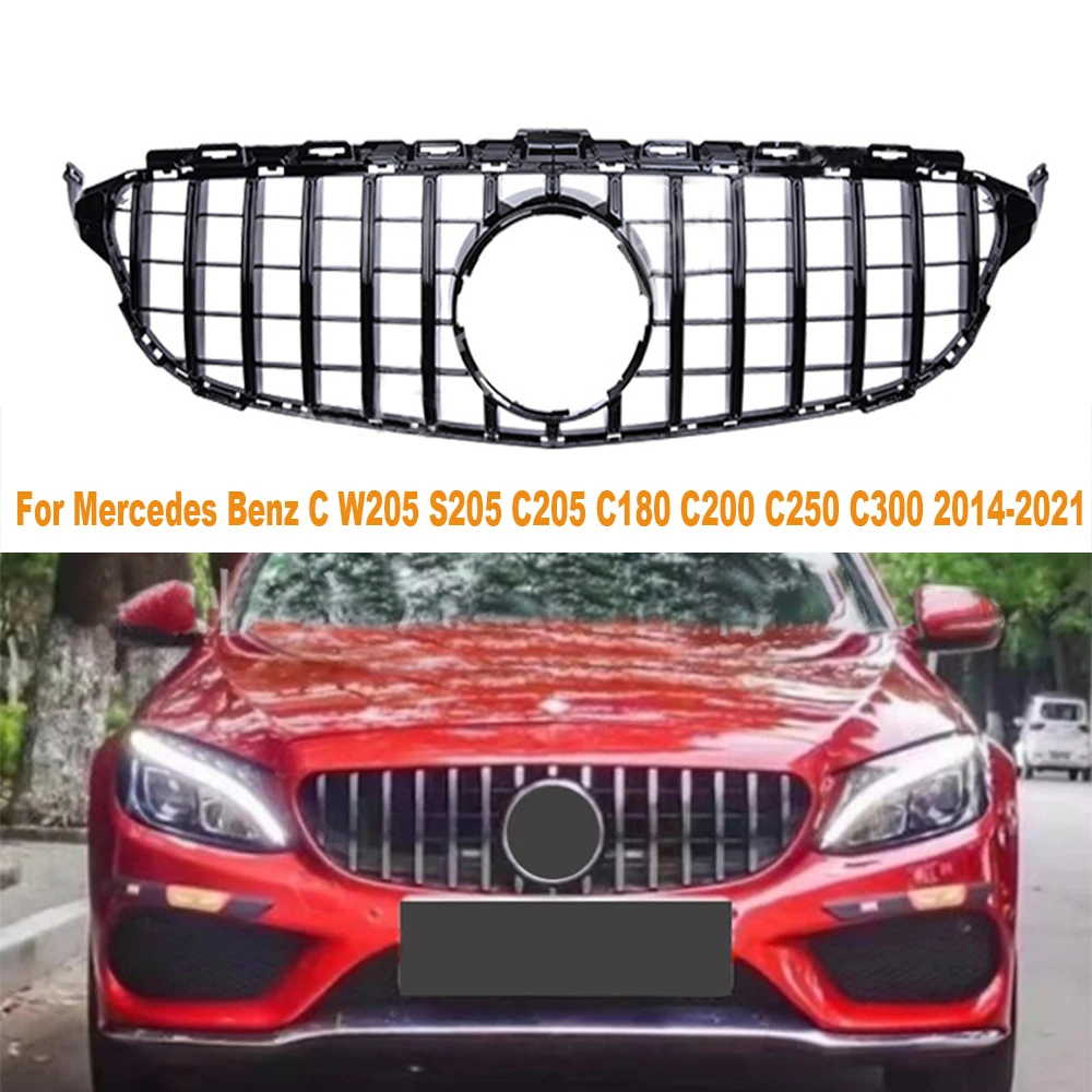 

For Mercedes Benz C W205 S205 C205 C180 C200 C260 C300 2014-2021 Front Grille Racing Bumper Grille GT Style Replace Accessories