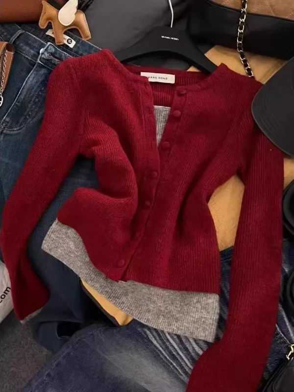 

Модный женский трикотажный свитер-базовый слой с цветовыми блоками для похудения, осенне-зимняя новинка, повседневный стиль, стандартный крой, длинный рукав