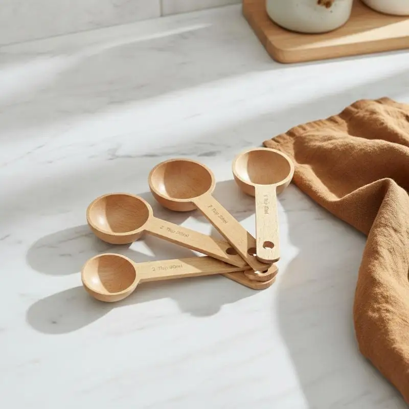 Wooden Measuring Spoon Portable Beech Walnut 7.5-45ML BPA Free Kitchen Tool for Family Cooking Baking Seasoning Measuring Tasks