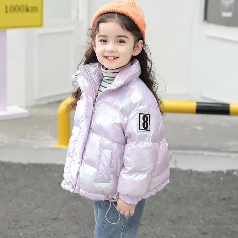 1-8Y Girls Winter Down Jacket Candy Color Thicken Number Label Kid Girls Outerwear Casual Warm Stand Collar Toddler Girls Jacket