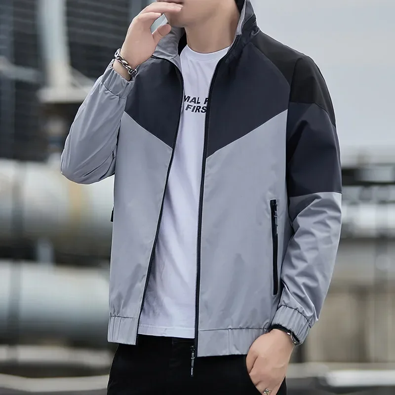 New Arrival Mens Jacket Korean Fashion Casual Sports Colorblock Stand Collar Jacket Male Autumn Daily Men Coats Clothes ZL340