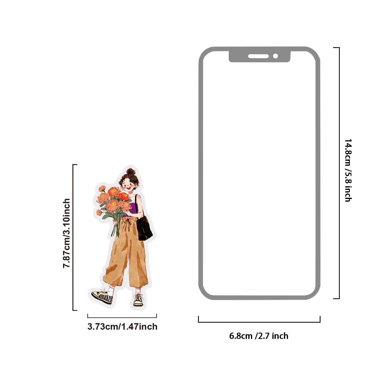 Etori Life 15pcs artistic purple-themed girl character holding flowers stickers are suitable for laptops, phone backs, handbags, water bottles, guitars, postcards and envelopes, scrapbooking supplies, office decoration items, room decoration, student gift bags, gifts for friends, Korean stationery, children's stickers