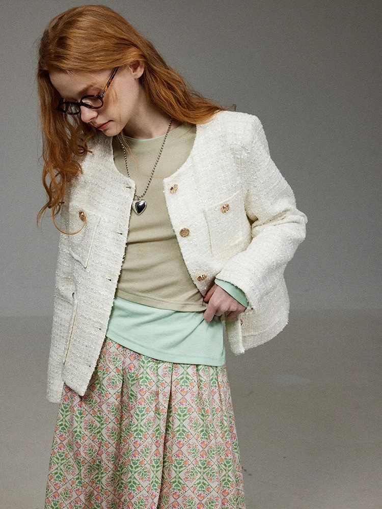 

Retro Sle Women's Apricot Outerwear Spring Autumn Faionable irt Straight Cut Long Sve round Ne Button up Pure Color