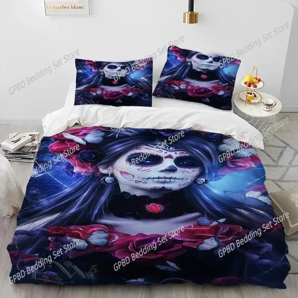 3D Horror Gothic Female Skull Dead Girl Bedding Set Single Twin Double Queen King Cal King Size Bed Linen Set