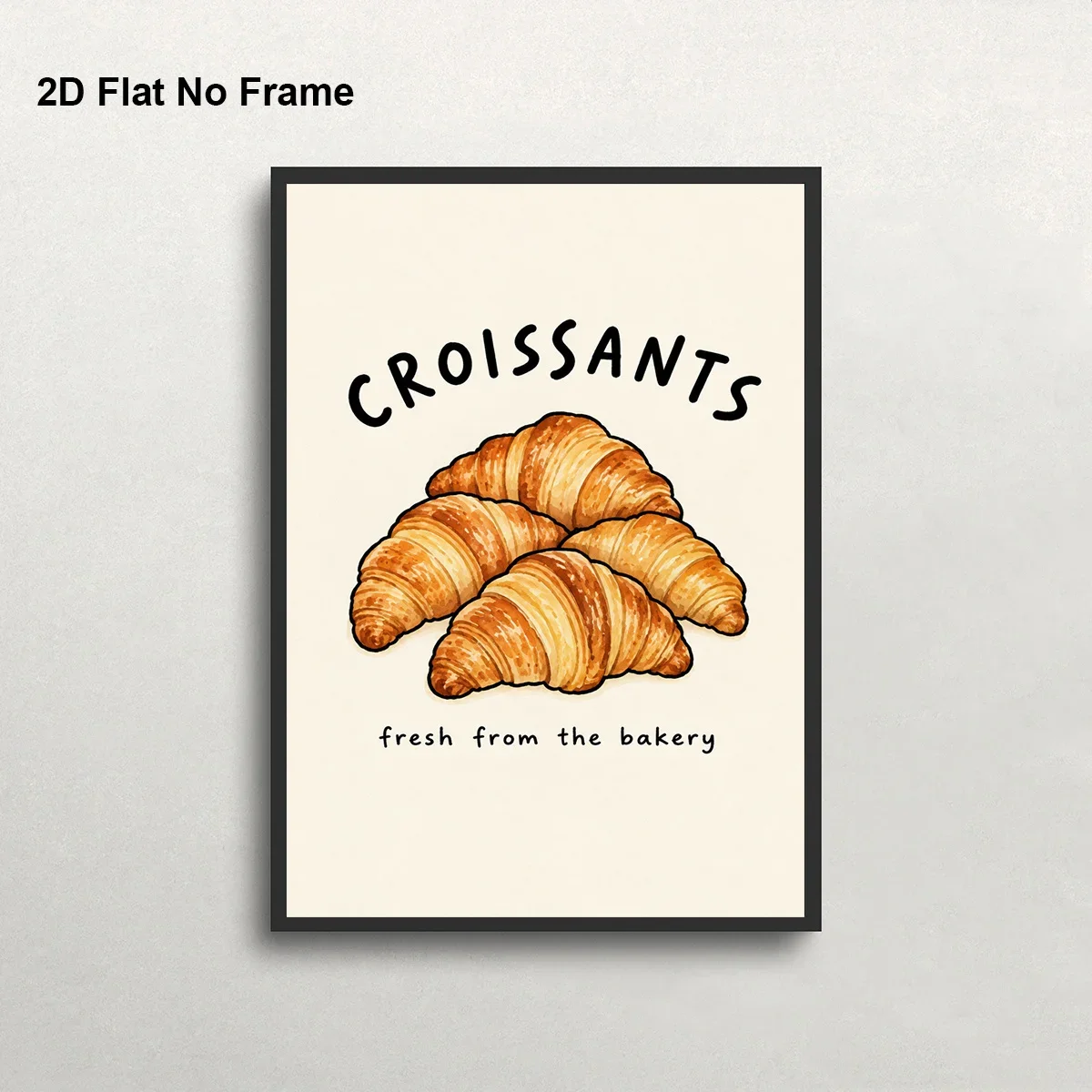 2D Flat, 1pc Modern Vertical Frameless Canvas Poster - Delicious Fresh Croissant Pastry Art, French Bakery Suitable for for,
