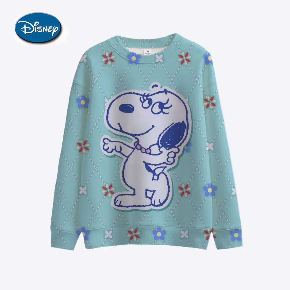 Snoopy Spring Cartoon Pink Printed Round Neck Sweater Women\'s Loose Cute Thin Casual Top Hoodie