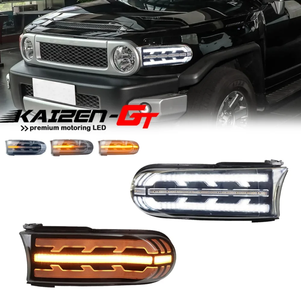 Switchback LED Car Sequential Amber Front Bumper Turn Signal Lights White DRL Driving Lights For Toyota FJ Cruiser 2007-2021 12V