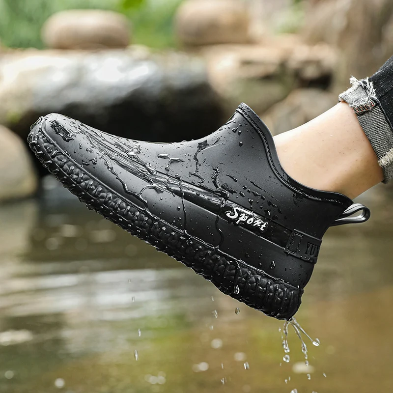 Brand Mens Rain Boots Chef Shoes Fishing Shoes Casual Waterproof Comfortable Trend Non-slip Strong Wear-resistant Boots High Top image 3