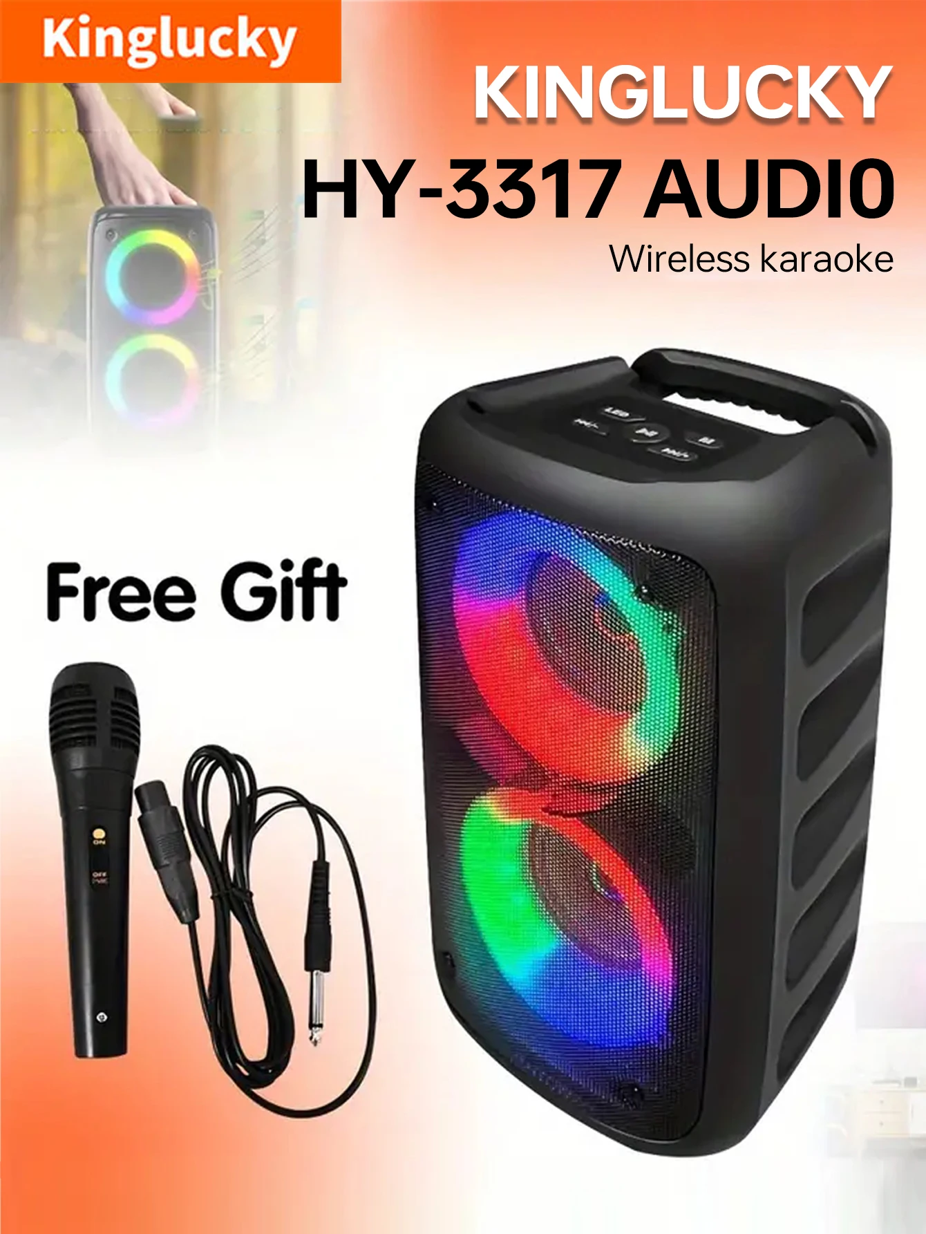 

Kinglucky HY-3317 wireless subwoofer speaker home party speaker portable outdoor sports surround sound box disco light