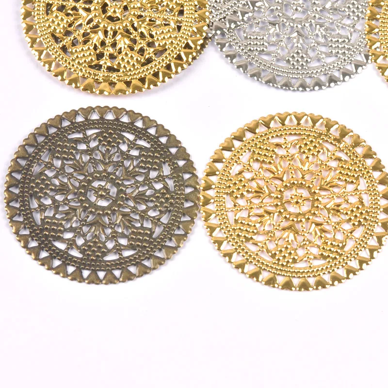 10Pcs Filigree Flower Wraps Connector Flatback Metal Embellishments Scrapbooking For DIY Jewelry Findings 60x60mm YKL0896