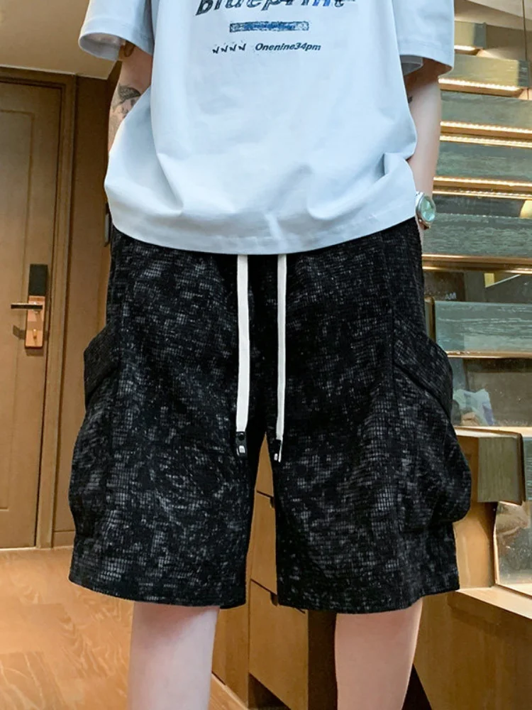 

Мужские летние повседневные брюки свободного кроя с эффектом тай-дай, средней посадкой, четырьмя карманами, прямые, длиной до колена, модный бренд