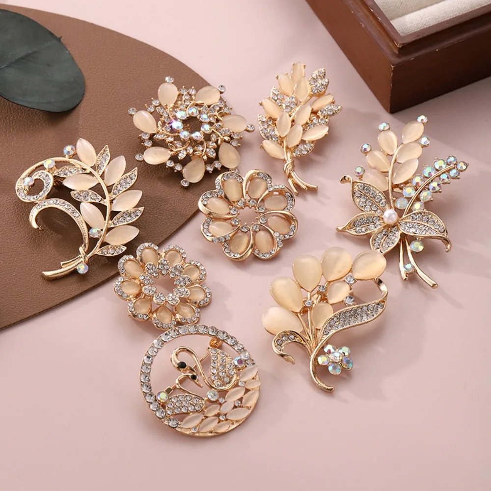 Gift Opal Stone Flower Pearl Brooch Anti-glare Butterfly Alloy Pin Headscarf Accessory Flower Brooch Women