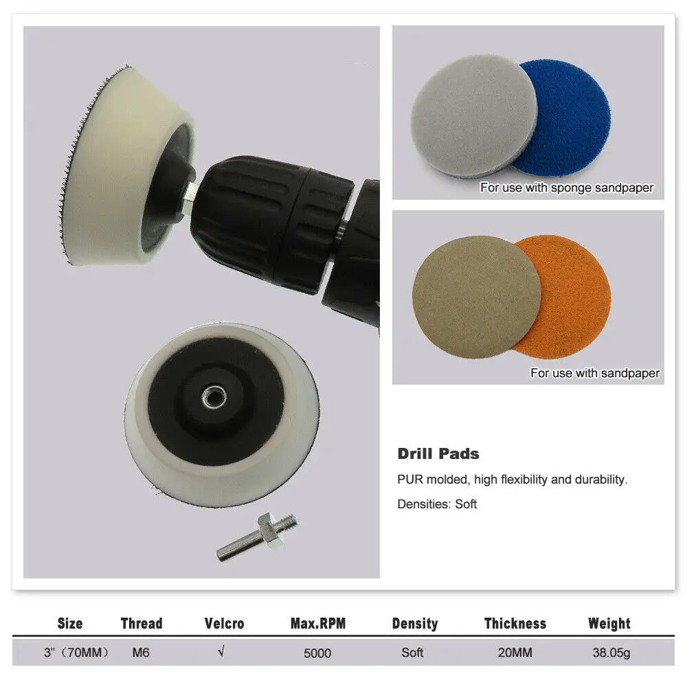 50mm 70mm Hook & Loop Sanding Backing Pad Discs M6 Thread For Sanding Disc Drill Abrasive Sandpaper Buffing Pads
