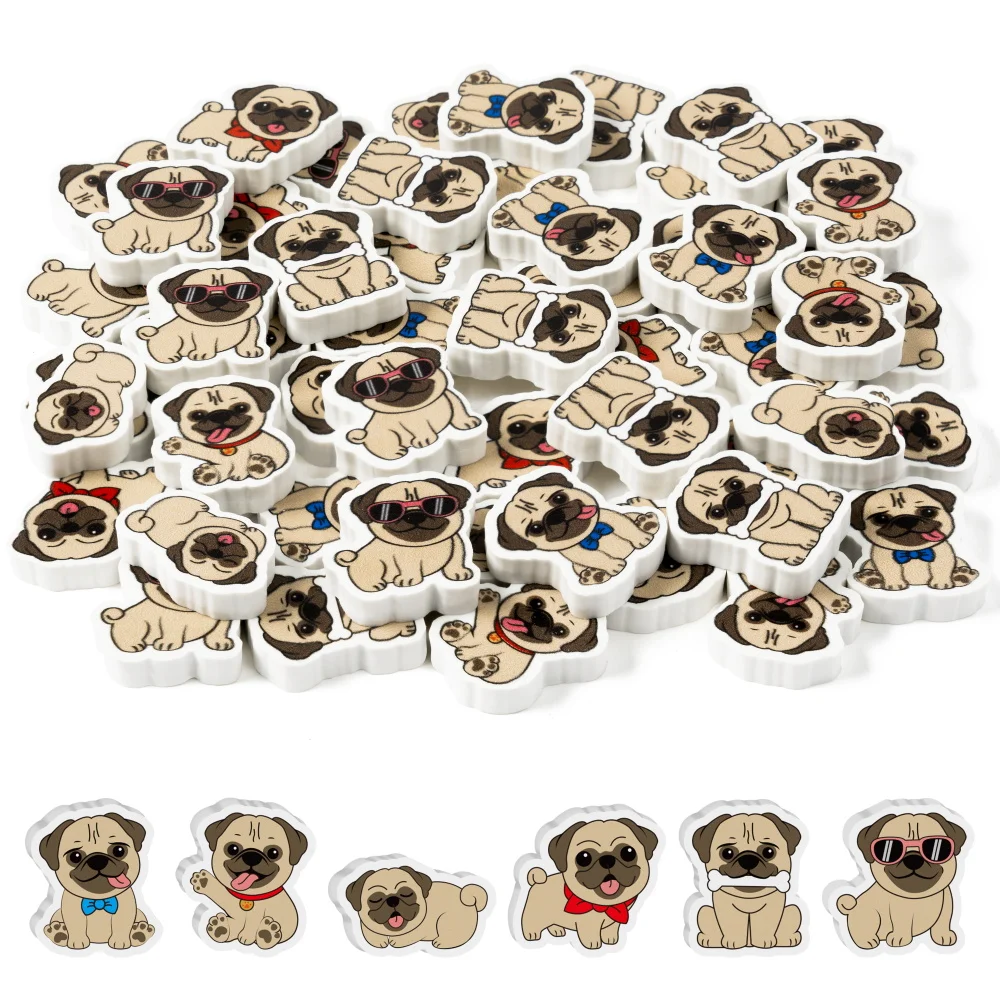 60Pcs Mini Kids Rubber Set Cartoon Rubber Christmas Child/Shar Pei Animals Eraser for School Activity Game Prizes Birthday Gift